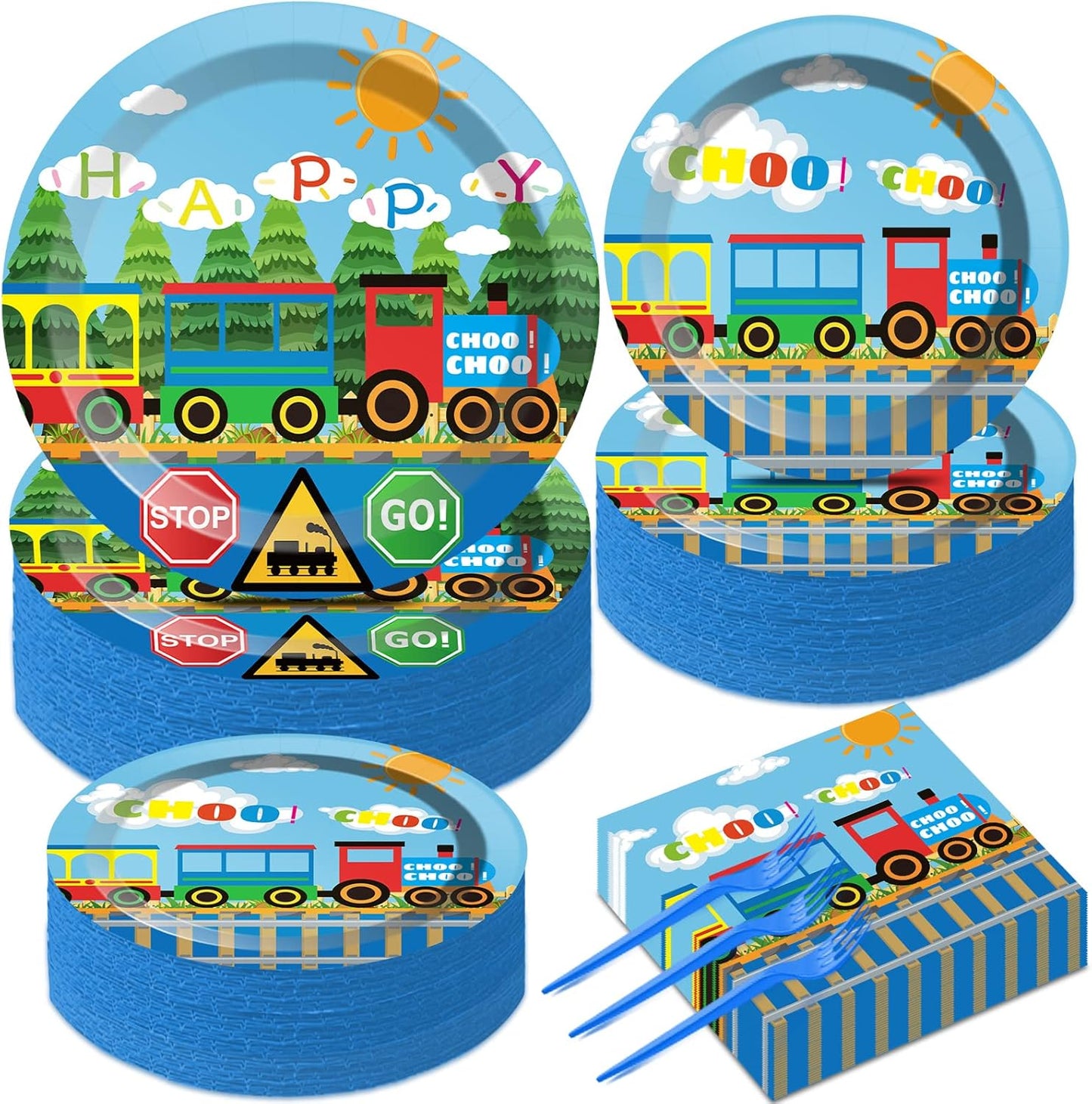 50 Guests Train Plates and Napkins Birthdy Party Supplies Train Party Supplies Decorations Train Theme Birthday Party Decorations Favors for Birthday Baby Shower 200 PCS