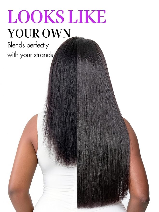 LUVME Yaki Straight Seamless 150g 7Pcs Clip in Hair Extensions, Full Volume with 20 Inch Natural Black, 100% Real Soft Remy Human Hair, Adds Fuller Hair for Daily Wear & Special Occasions