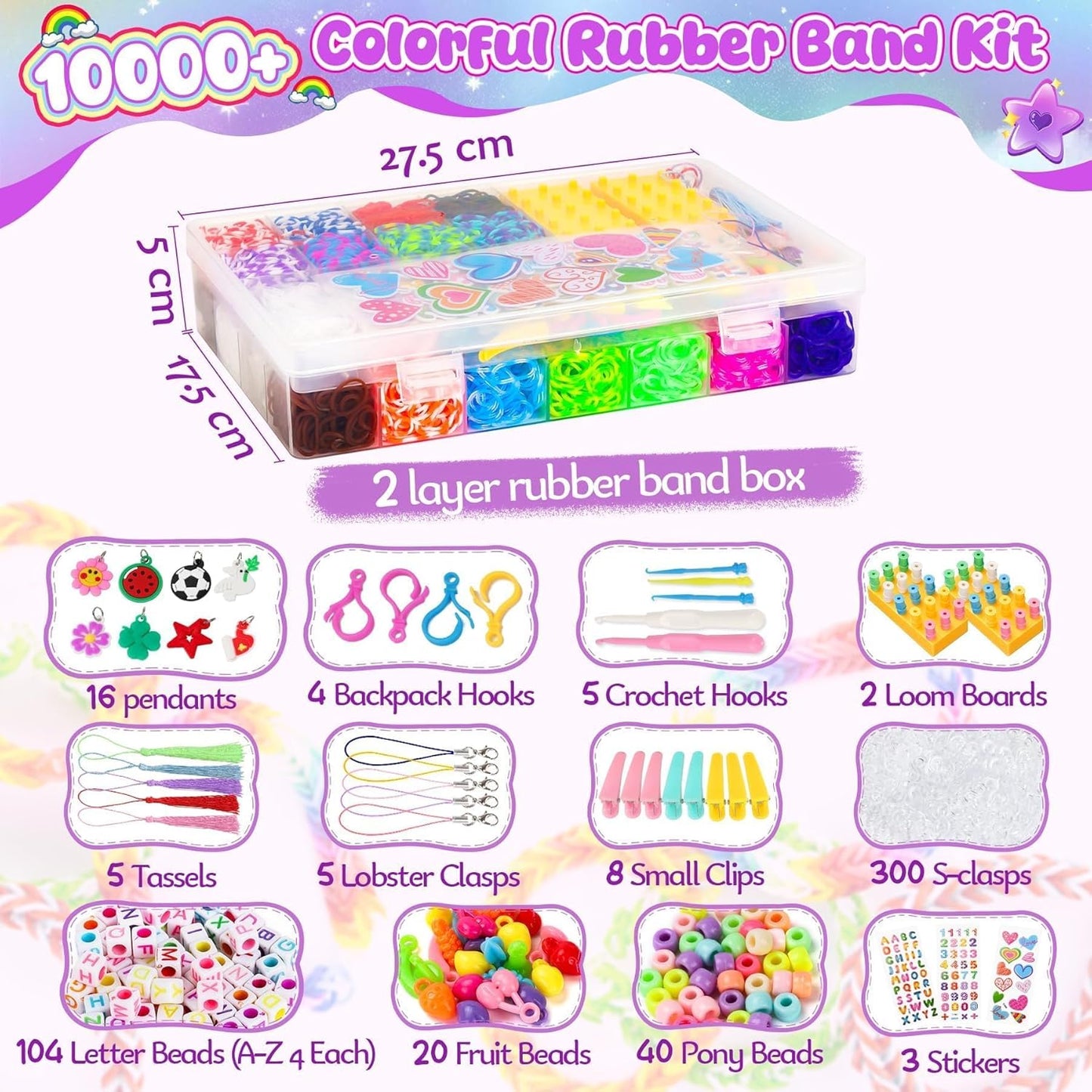 UUEMB 10000+ Rubber Band Bracelet Kit, Colorful Loom Bracelet Making Kit with Storage Box, DIY Art Craft Kit with Charms Beads for Beginners Kids Girls Boys Birthday Party Christmas Gift