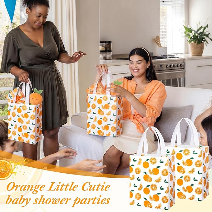 Supervitae 24 Pack Cutie Gift Bags Medium Goodie Orange Citrus Party Favor Bags Reusable Non Woven Totes for Fruit Birthday Wedding Baby Shower Party Family Holiday Travel(9.8" x 7.9" x 3.9")