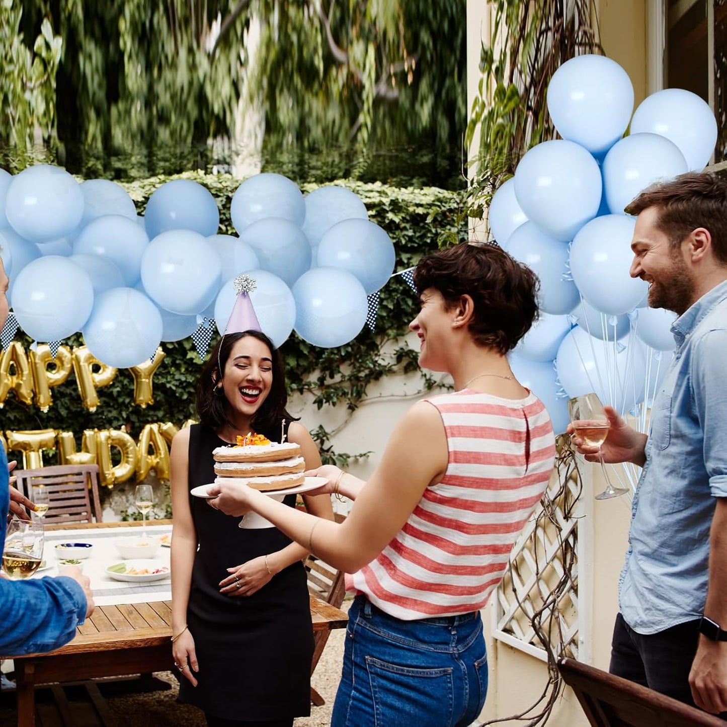 50pcs Pastel Blue Balloons, 12inch Light Blue Balloon for Birthday Baby Shower Gender Reveal Wedding Party Decoration (With Ribbon & Glue)