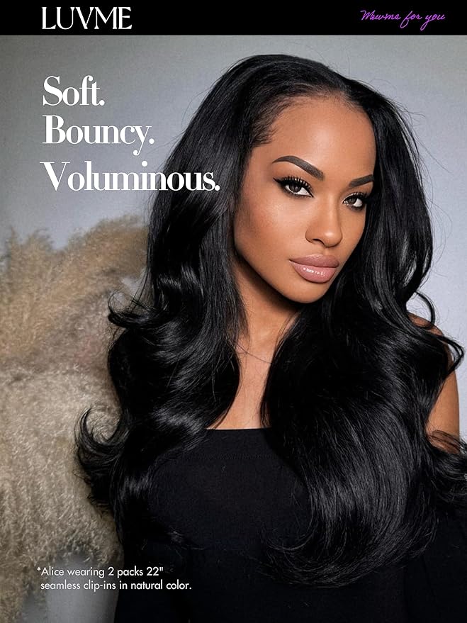 LUVME Body Wave Seamless Clip in Hair Extensions 110g, 20 Inch Natural Black, 100% Real Remy Human Hair, Soft Full Volume, Easy Clip Ins for Daily Wear, Work, Parties & Weddings