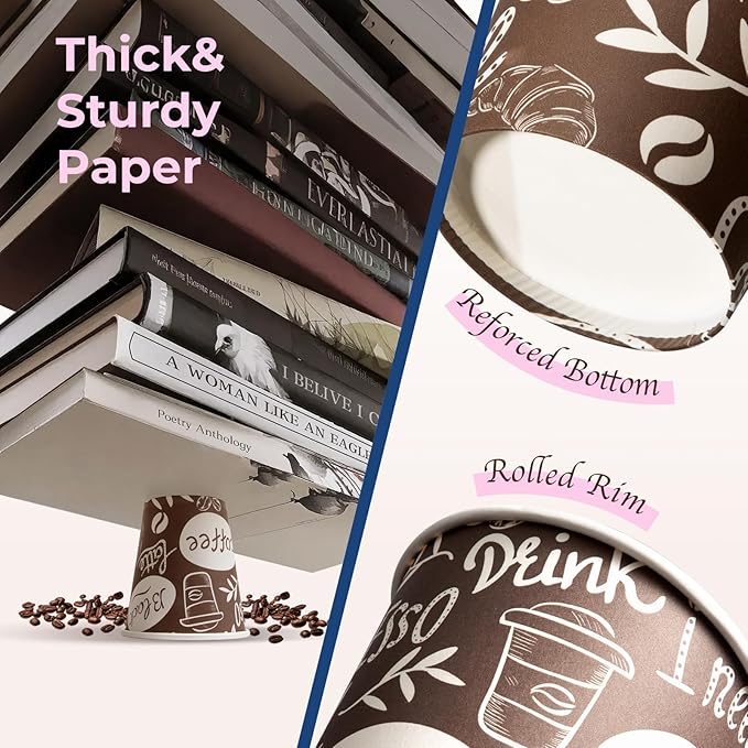 Fit Meal Prep 10 oz Coffee Cups 300 Count, Leak-Proof Hot Cup, Disposable Paper Coffee Cup Bulk for Hot/Cold Beverage, Durable Thickened Paper Cups for Party, Office, Bussines, Home, Bistros