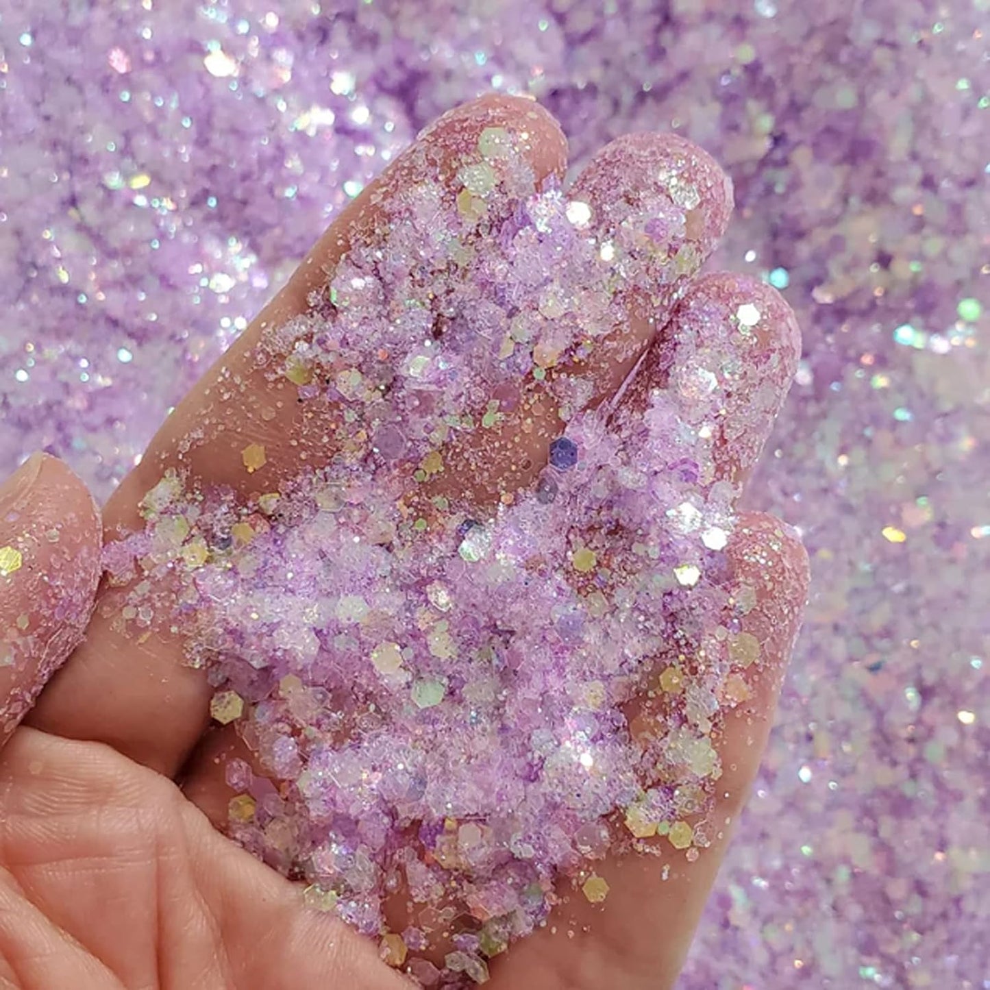 HEMOER Light Purple Opal Glitter 100g/3.5oz, Cosmetic Mixed Hexagon Chunky & Fine Craft Glitter Resin Sequins for Epoxy Glass, Resin Art, Body, Hair, Face, Nail, Slime, Tumbler, Festival Party