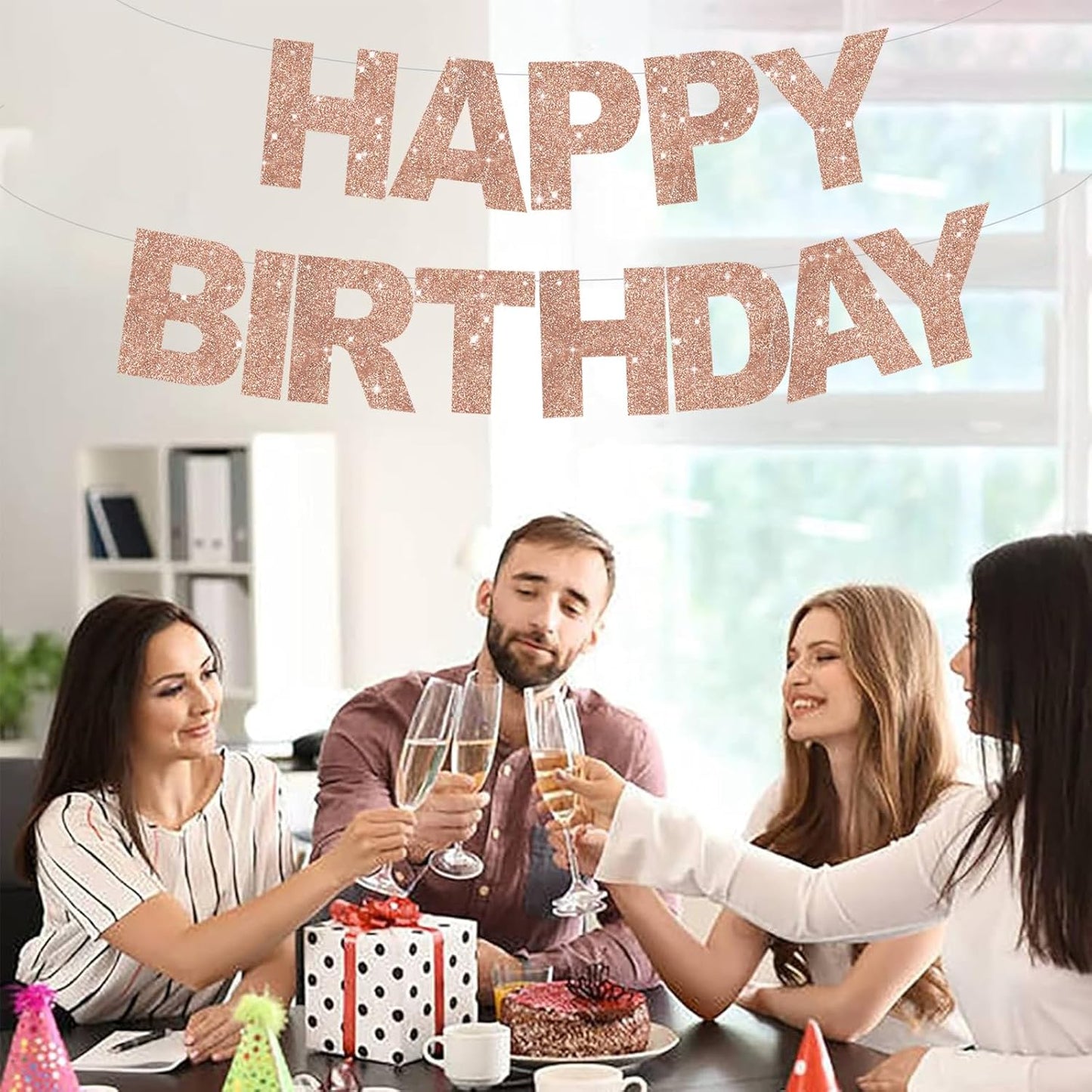 BEISHIDA Rose Gold Happy Birthday Banner - Pre-Strung,No DIY，Party Decorations - Happy Birthday Sign - Bday Banner for Women, Kids for Birthday Decor, Backdrop