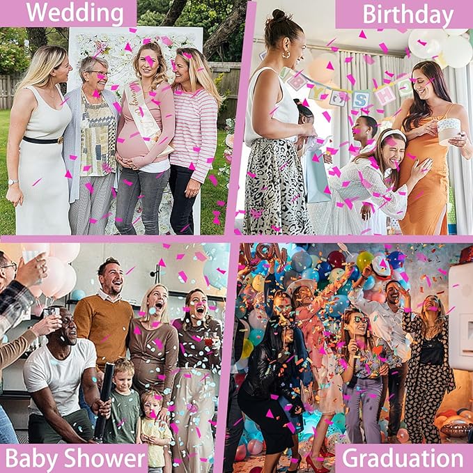 Gender Reveal Pink Confetti Cannon,Biodegradable Party Poppers for Girl, Baby Gender Reveal Decoration Ideas Party Favors 2 Pack
