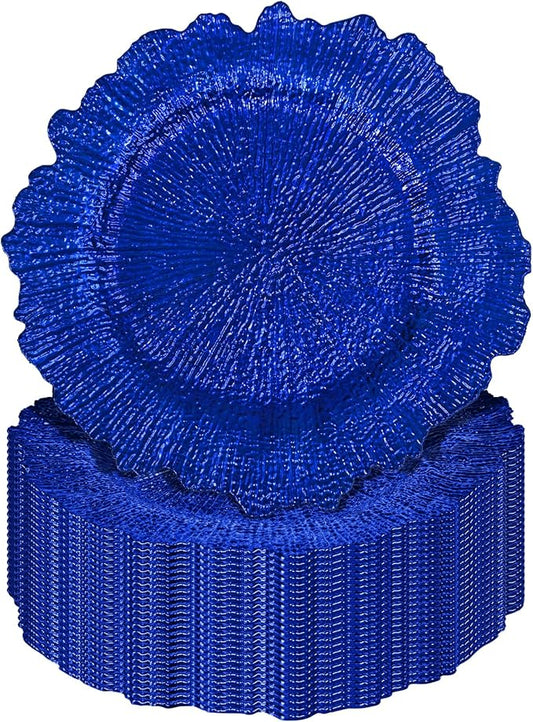 Pesonlook 24Pcs Royal Blue Charger Plates Round 13inch, Reef Plate Chargers for Dinner, Bulk Plastic Floral Table Charger Plates for Dinner Wedding Party Event Table Setting Decoration(Royal Blue)