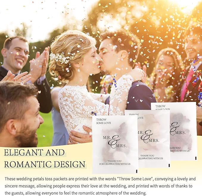 50 Pcs Wedding Confetti Bags Throw Some Love Petal Toss Packets Glassine Flower Petal Packets for Wedding Send Off, Exit, Tosses