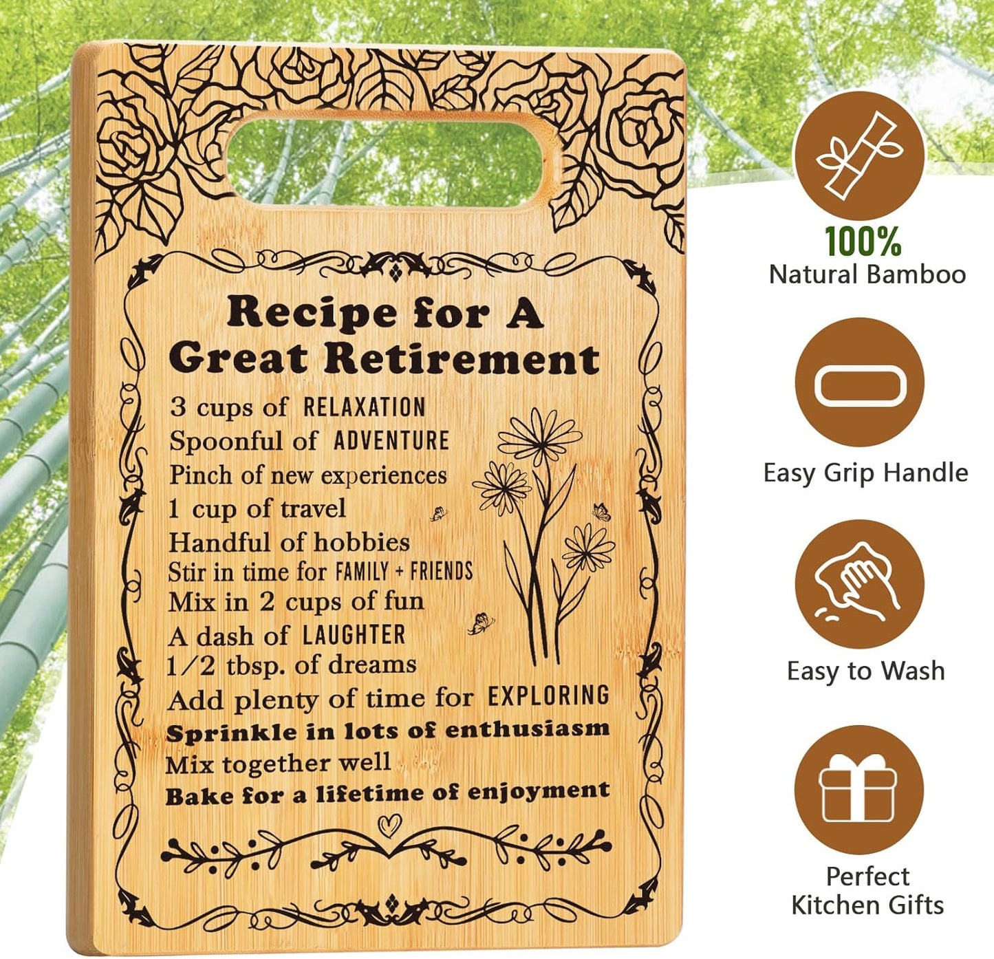 Retirement Gifts for Woman 2025, Cutting Board Set Retrement Gift for Women, Coworker Leaving Gift Going Away Gift Farewell Gift for Retired Colleague Boss Leader Friend, Recipe for a Great Retirement
