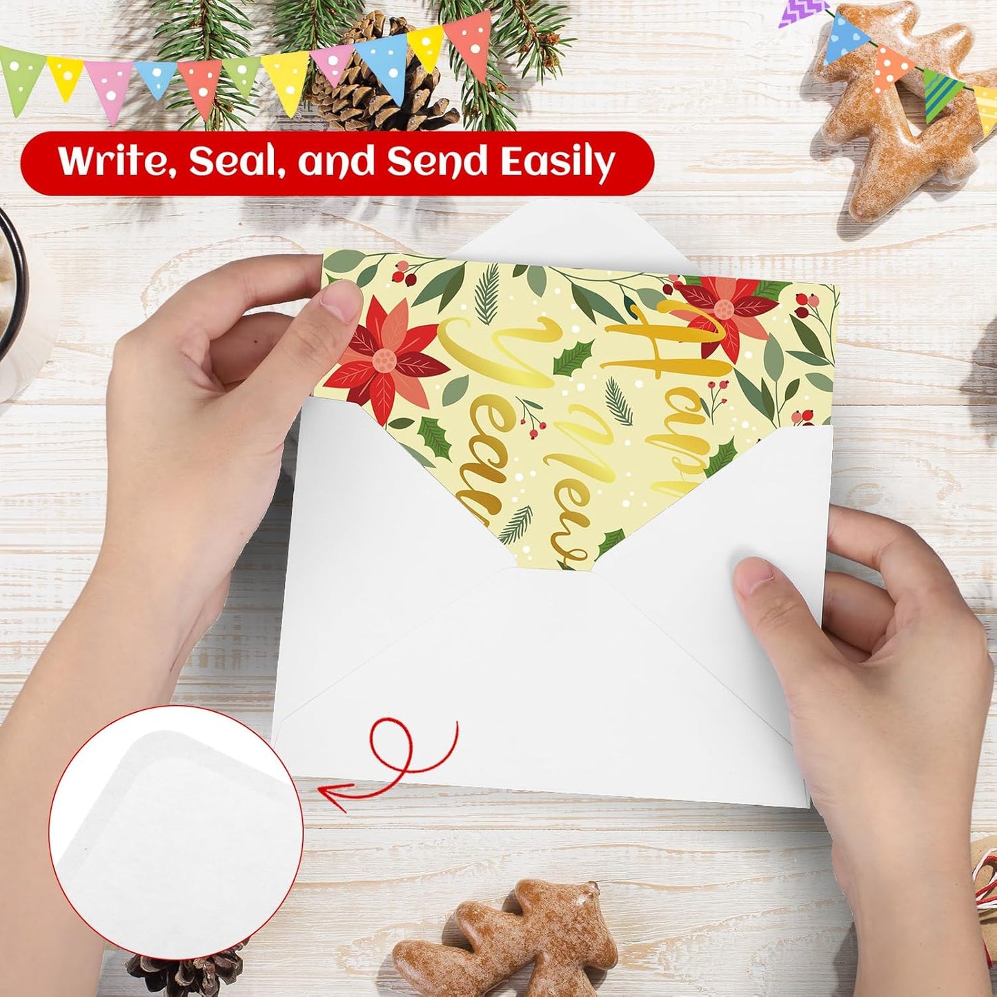 24 Pack Happy New Year Cards with Envelopes & Stickers - 5 * 7in Gold Foiled Happy New Year Greeting Cards 6 Design with Printed Message Inside for Family Friend Teacher Classmate