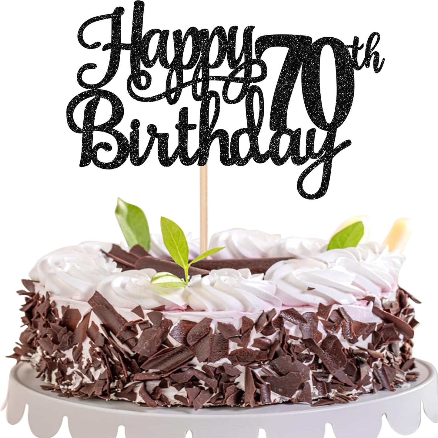 1 PCS Happy 70th Birthday Cake Topper Glitter Cheers to 70 Years Birthday Cake Pick Seventy 70 Fabulous Cake Decoration for Happy 70th Birthday Theme Party Decorations Supplies Black