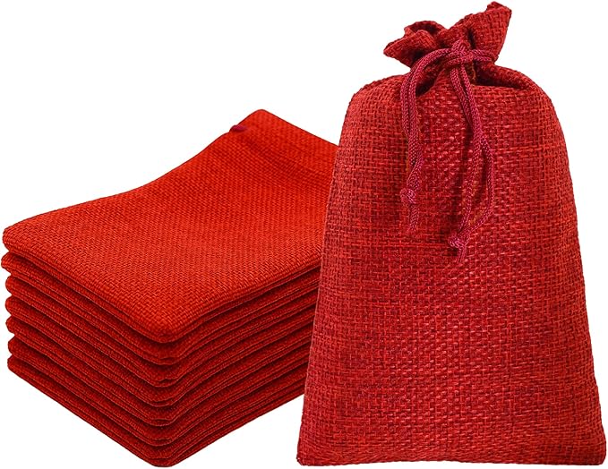 Mandala Crafts 10X12 Inch Red Burlap Drawstring Gift Bags for Favors - 20 Large Linen Sacks Gift Pouches for Candy, Coffee, Jewelry, Wedding, and Party Supplies