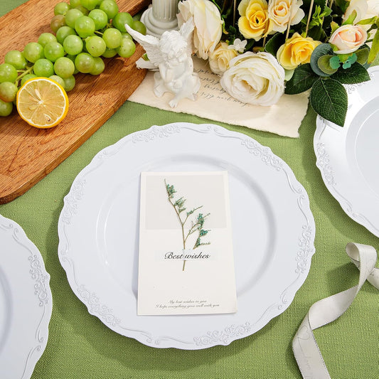 DaYammi 60PCS White and Silver Plastic Plates, Heavy Duty White and Silver Disposable Plates Premium 10inch White Dinner Plates Hard Plastic Plates Disposable for Party Wedding Bridal Shower