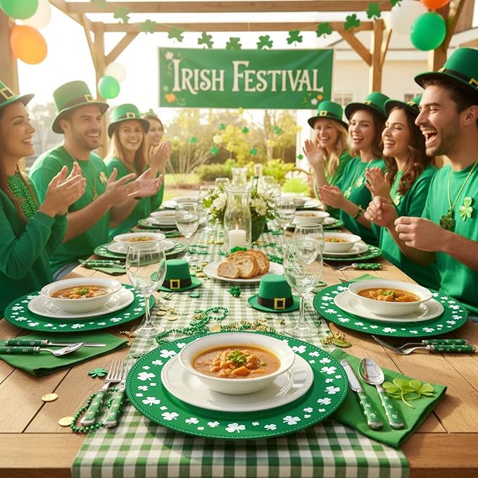 Yungyan 6 Pcs St Patricks Day Plastic Charger Plates 13 Inch St Patricks Day Round Resuable Charger Plates Large Shamrock Plate for Holiday Party Decorations Dinner Tableware Supplies