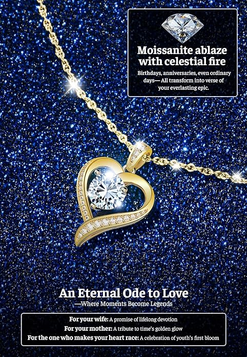 Valentines Day Gifts for Her - Heart Pendent Necklaces for Women, 1-3ct Moissanite Necklace with I love U Engraving - Anniversary Birthday Gifts for Wife, Girlfriend, Mother, 925 Silver Jewelry