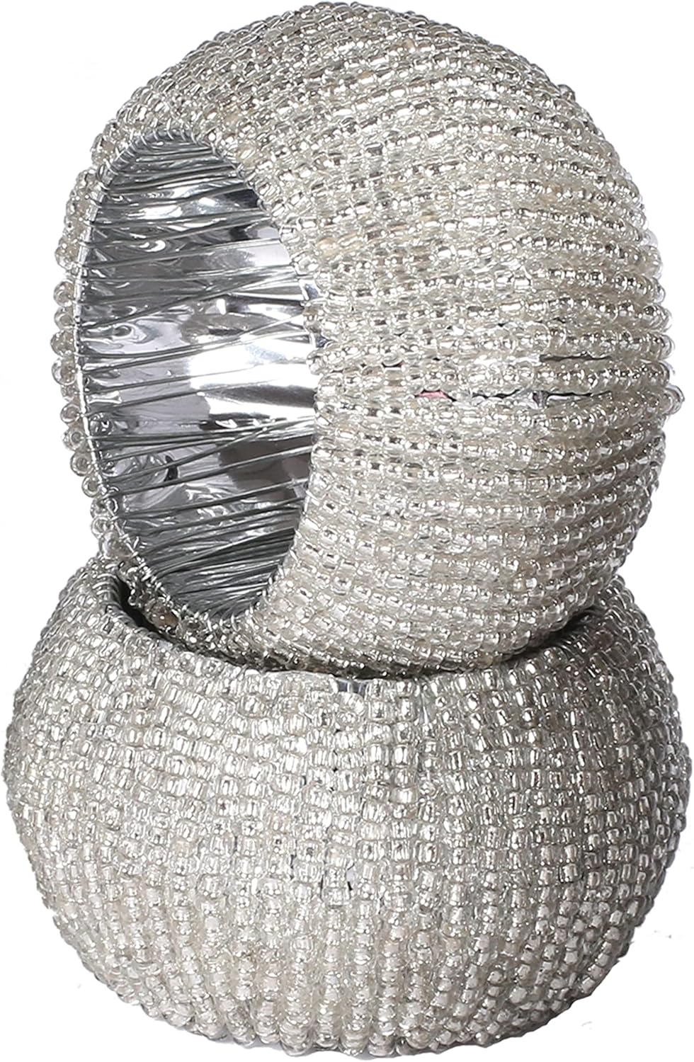 Goroly Home Beaded Napkin Rings Set of 4, Hand Made Round Beaded Napkin Rings Perfect for Christmas, Thanksgiving, Family Gatherings - A Beautiful Complements to Your Dinner Table Décor - Silver