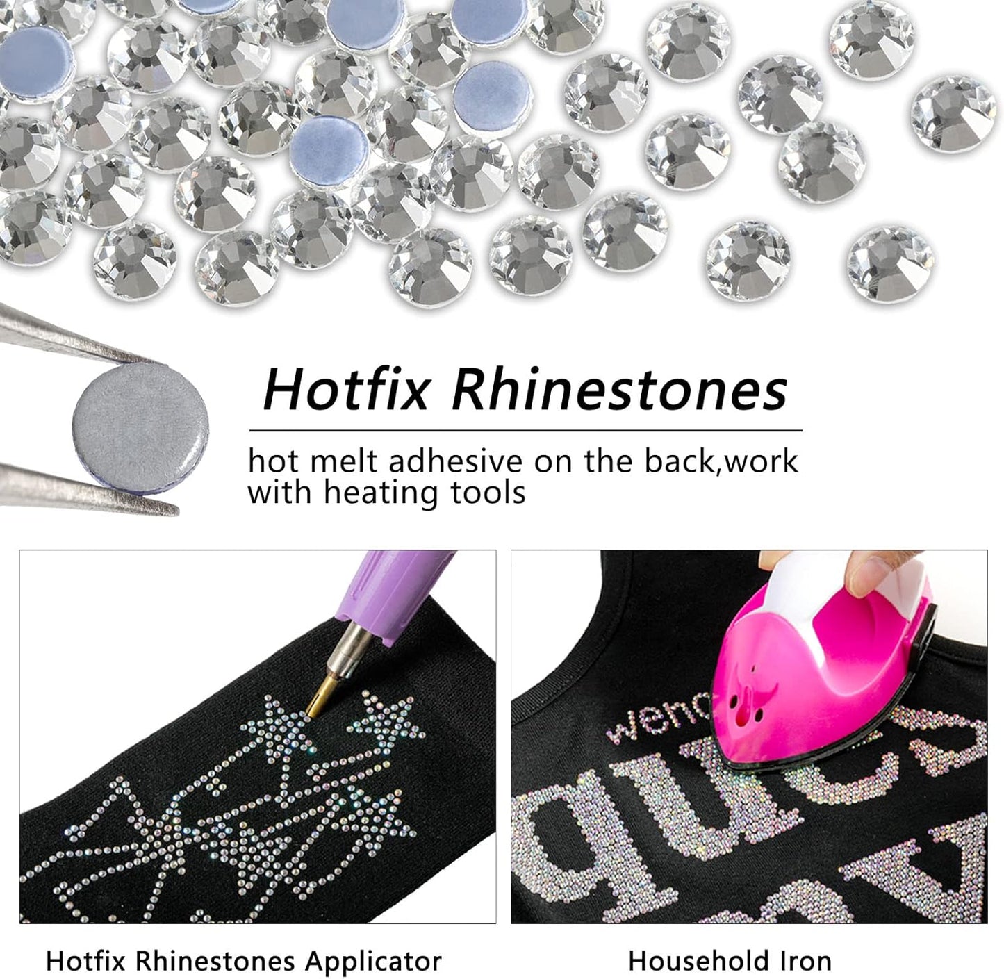 Beadsland Hotfix Rhinestones, 2880pcs Flatback Crystal Rhinestones for Crafts Clothes DIY Decorations, Crystal,SS6,1.9-2.1mm