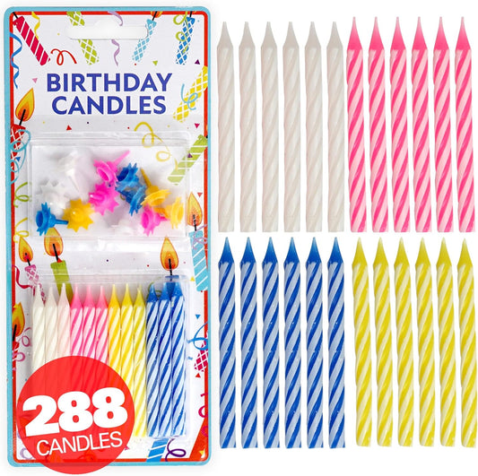 Birthday Candles Multicolored Spiral 288-Count, Birthday Candles for Cake, Cupcake Candles, Party Celebration