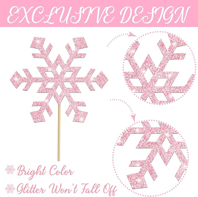 Frozen Party Snowflake Centerpiece Sticks Glitter Winter Wonderland Decorations 12PCS Snowflake Table Topper Centerpieces for Thanksgiving Christmas Birthday Party Supplies