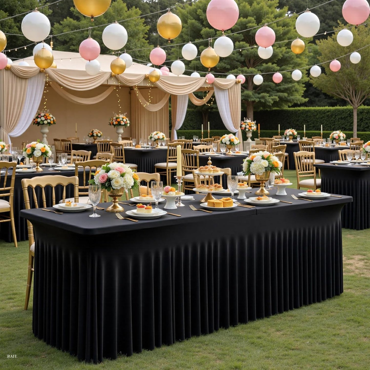 4pack Black Spandex Tablecloths 8ft for Rectangle Tables, Wrinkle Free Classy Table Skirt Stretchy 8 Foot Fitted Table Cloths Covers for Weddings Birthday Party Events Banquette Baby Shower