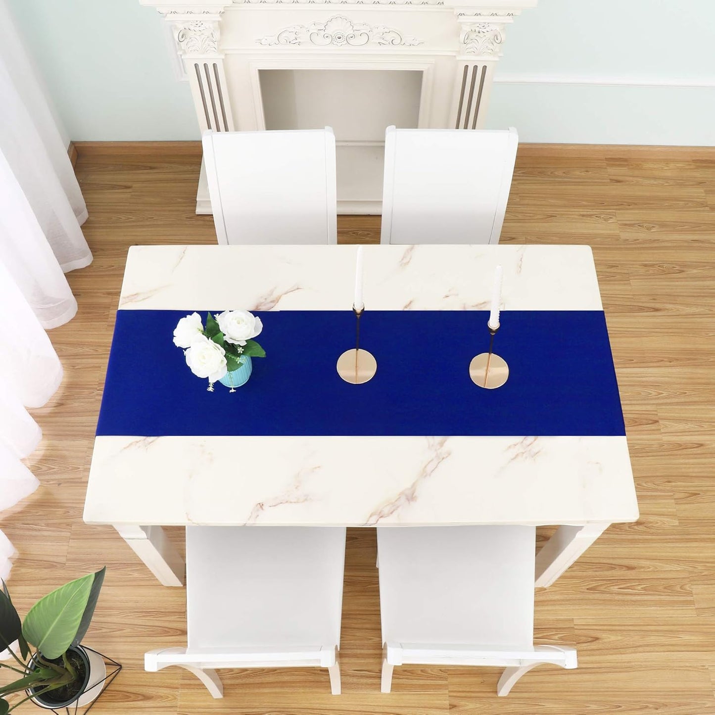 DUALIFE Royal Blue Table Runner 14x108 Inch Long Solid Color Thick Polyester Decorative Cloth Handcrafted for Wedding Party Birthday Graduations Hotel Restaurant Banquet Catering Services Event