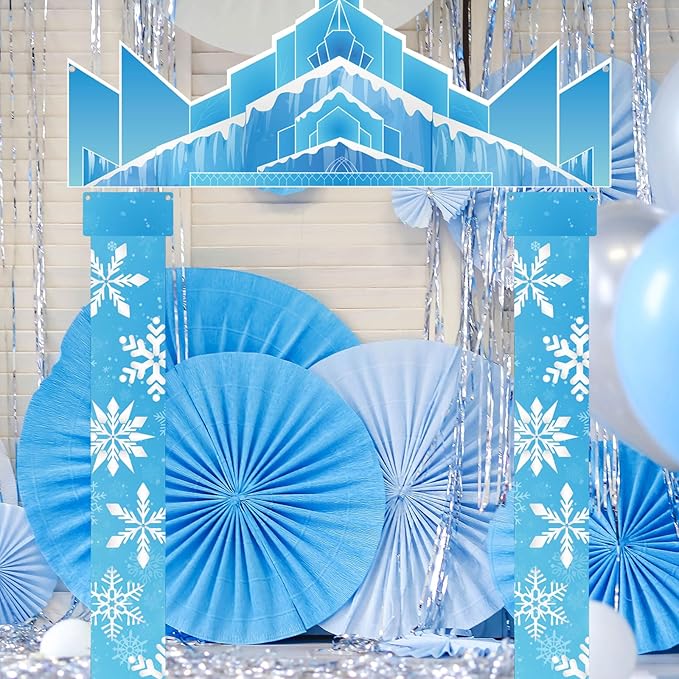 Winter Party Door Banner Classroom Door Cover Snow Wonderland Porch Decor Winter Birthday Decorations Photography Backdrop for Holiday Christmas Snowflake Party(Castle)