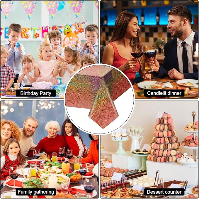 3 Pack Iridescent Tablecloth, 54" x 108" Birthday Party Table Cloths Iridescence Plastic Disposable Table Covers Iridescent Party Decorations, Birthday Decor Tablecloth for Buffet Table