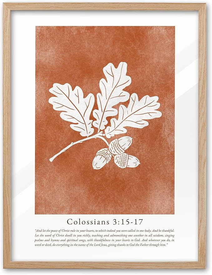 EcoHest Vintage Christian Fall Framed Wall Art, 12x16 in OAK Wood Burnt Orange Bible Verse Canvas Wall Art,Botanical Scripture Colossians Faith Home Decor, Set of 1 for Bedroom Living Room