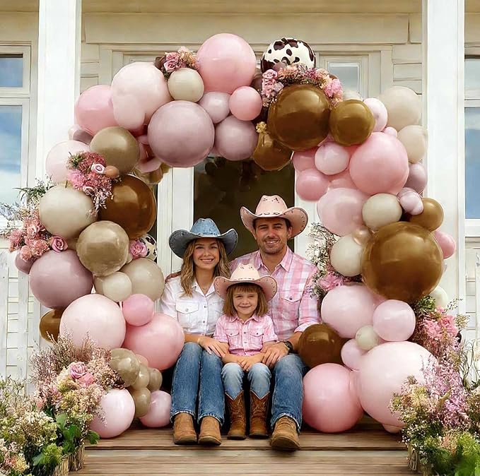 Pink Brown Balloon Arch Kit Double Stuffed Light Dusty Rose Pink Mauve Sand White Cream Nude Tan Balloon Garland for Birthday Cowgirl Baby Shower Bridal Wedding Western Boho Party Decoration
