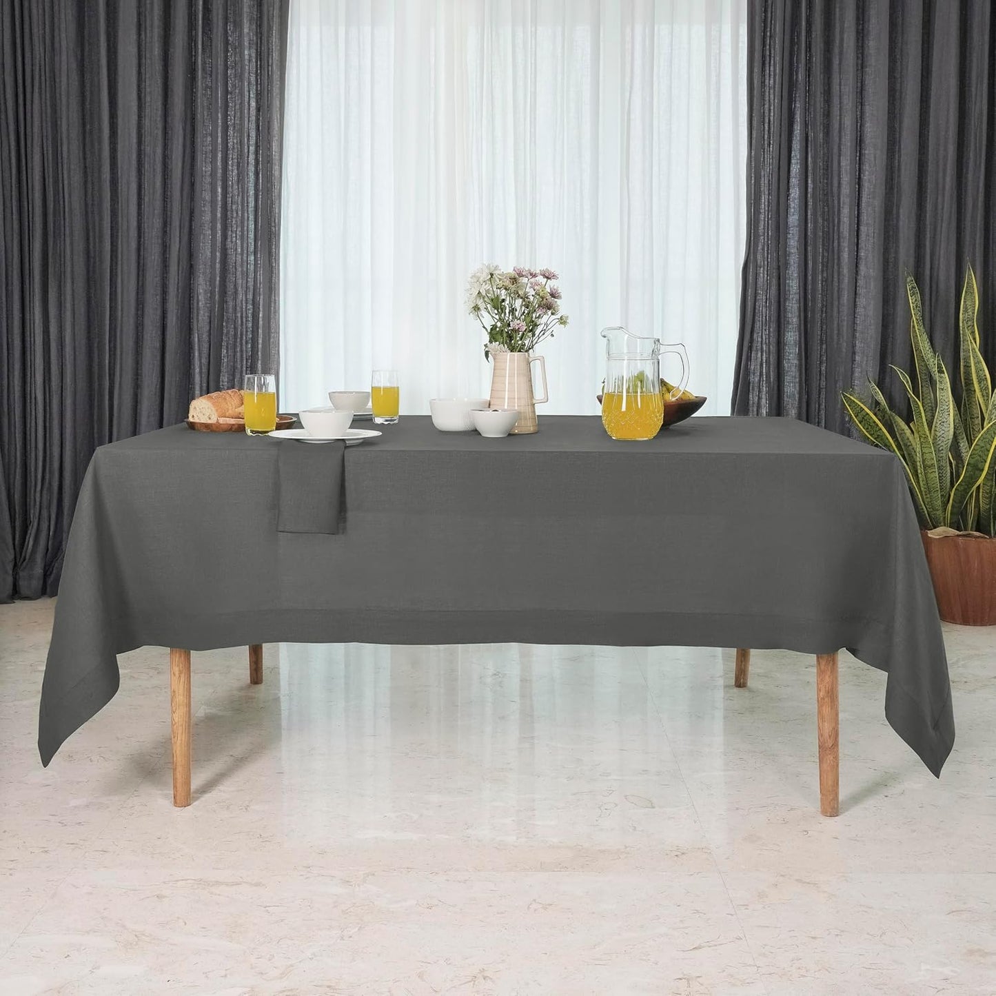 D'Moksha Homes Linen Tablecloth 60 x 90 Inch - 100% Pure Linen Charcoal Grey Tablecloth for Rectangle Tables - Machine Washable Table Cloth for Fall, Autumn and Halloween