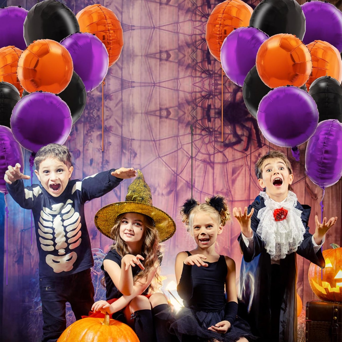 TONIFUL 30Pcs 18 Inch Black Orange Purple Round Shape Foil Balloons Big Circle Helium Mylar Ballons for Birthday Wedding Halloween Baby Shower Anniversary Engagement Party Decor Supplies