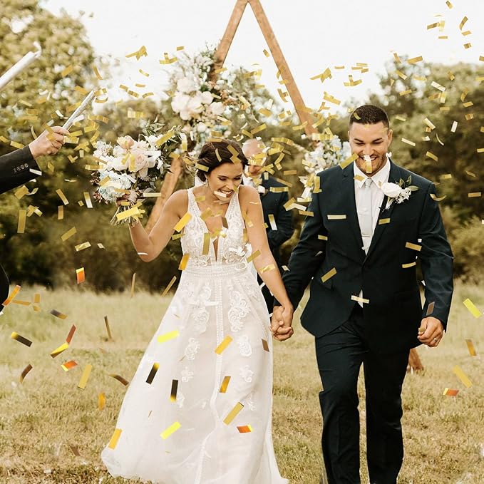 BATTIFE Confetti Wands, 7.8inch Confetti Shoot Poppers, Tissue Paper Flick Flutter Sticks for Wedding Celebrations, Anniversary, Birthday Parties, Gold (8Pack)