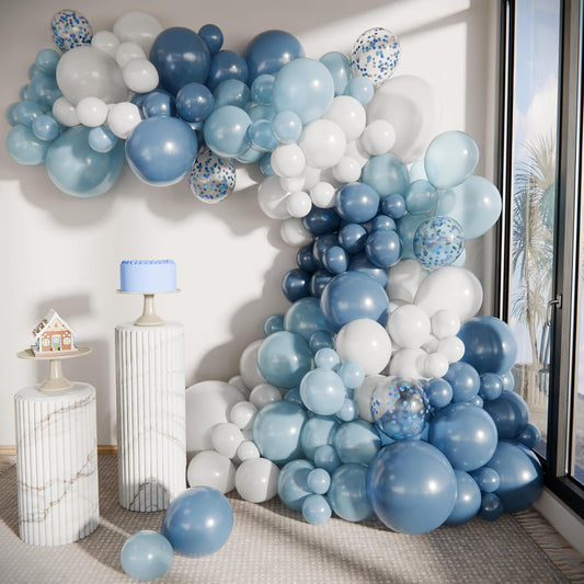 Balloon Garland Arch Kit – 146 Pcs Dusty Blue, White, Light Blue & Confetti Balloons for Baby Shower, Birthday, Gender Reveal, Wedding Party – DIY Kit by Vellax™