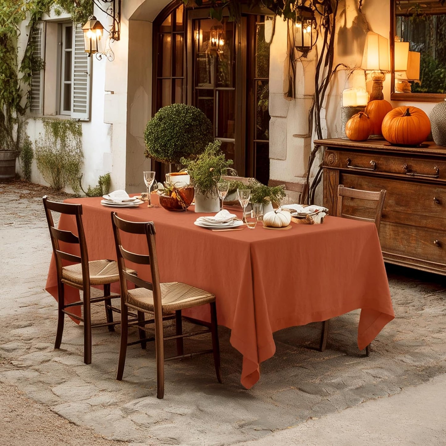 Linen World Fall Linen Tablecloth 108" x 60" Inch,French Linen Washable Rectangular Table Cloth for Dining,Outdoor,Weddings and Restaurants,Decorative Thanksgiving Christmas,Burnt Orange