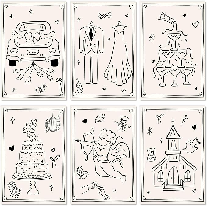 Whaline 30 Pack Wedding RSVP Cards Black Cupid Wedding Bride Groom Cake Car Champagne Respond Card with Mailing Side for Bridal Shower, 4 x 6 Inch