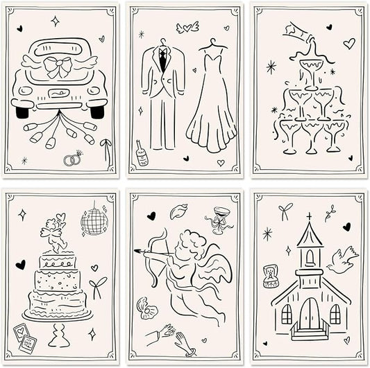 Whaline 30 Pack Wedding RSVP Cards Black Cupid Wedding Bride Groom Cake Car Champagne Respond Card with Mailing Side for Bridal Shower, 4 x 6 Inch
