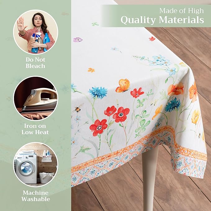 Maison d' Hermine Table Cloth Rectangle Table 100% Cotton 70 x 120 Inches Tablecloth Reusable Decorative for Dining Room Farmhouse Home Valentines Day Decorations Spring Summer - Summer Whisper