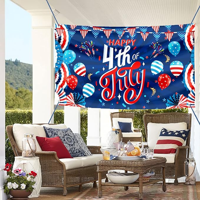 Large 4th of July Decorations Banner Outdoor Patriotic Memorial Day Independence Day Flag71x44 Inch, Flag Day Yard Sign Bunting Background for Photography for Indoor Home House Decor Party Supplies