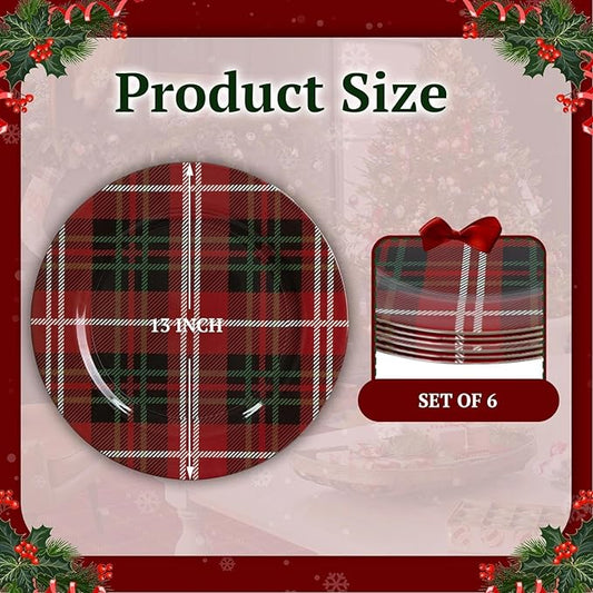 MAONAME Red Charger Plates Set of 6, 13 Inch Plastic Charger for Dinner Plates, Christmas Plate Chargers, Round Chargers for Table Setting, Wedding Decor