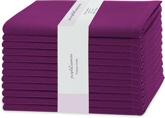 PurpleEssences Set of 12 Cloth Dinner Napkins 100% Cotton 18x18 Inch - Soft Durable Washable - Ideal for Farmhouse Party Fall Thanksgiving - Perfect Everyday Use Table Linen - Purple