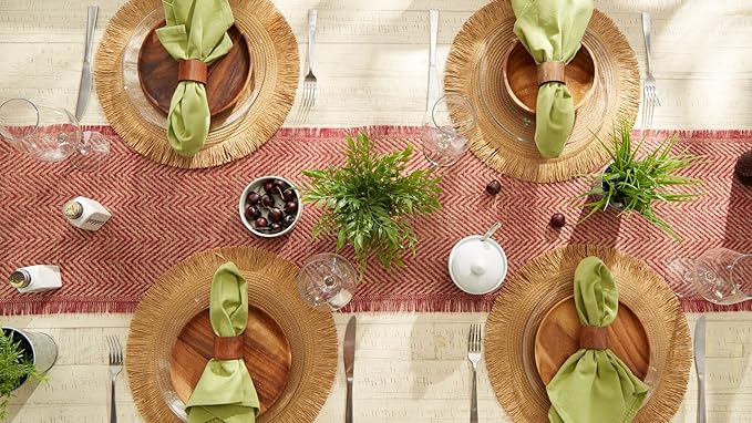 DII Jute Burlap Collection Kitchen Tabletop, Table Runner, 14x72, Chevron Barn Red
