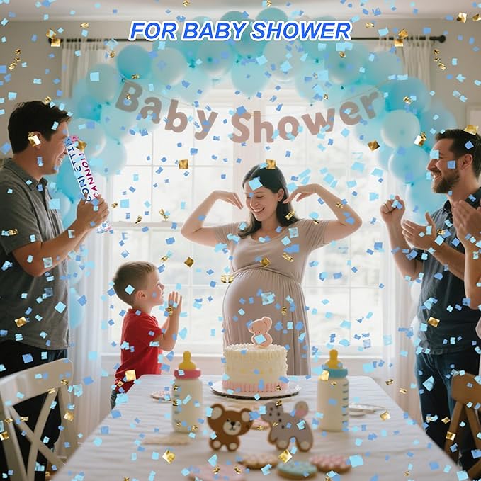 4 Pack Gender Reveal Confetti Cannon, 12 in Blue Square Shaped Paper Party Poppers Cannons, Confetti Poppers For Baby Boy Girl Gender Reveal Baby Showers (Square, Blue)