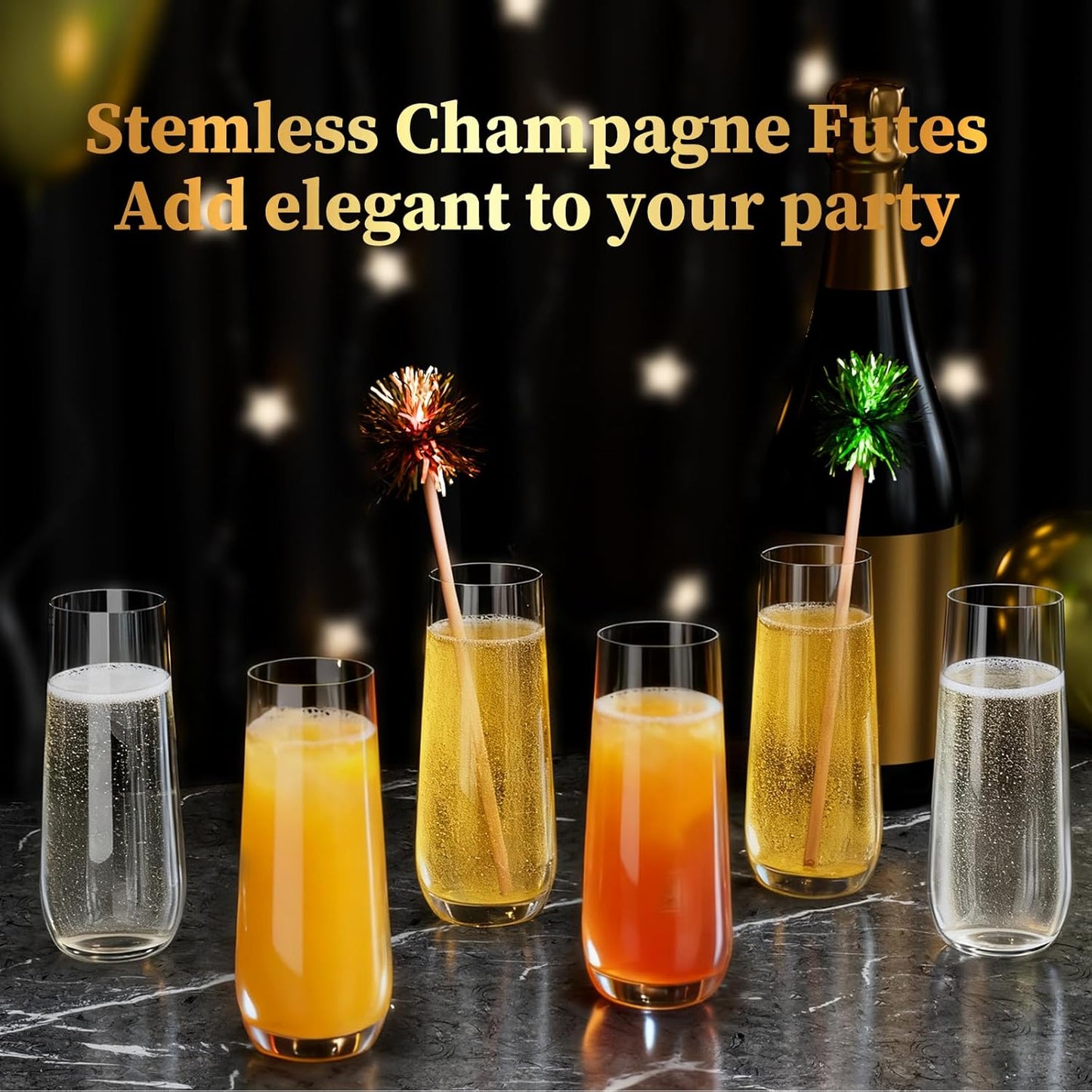 Guanqiao 24 Pack Stemless Plastic Champagne Flutes, 9 oz Clear Disposable Plastic Glasses, Heavy Duty Shatterproof Recyclable Mimosa Glasses for Party Wine Tasting Wedding New Years Eve Party Supplies