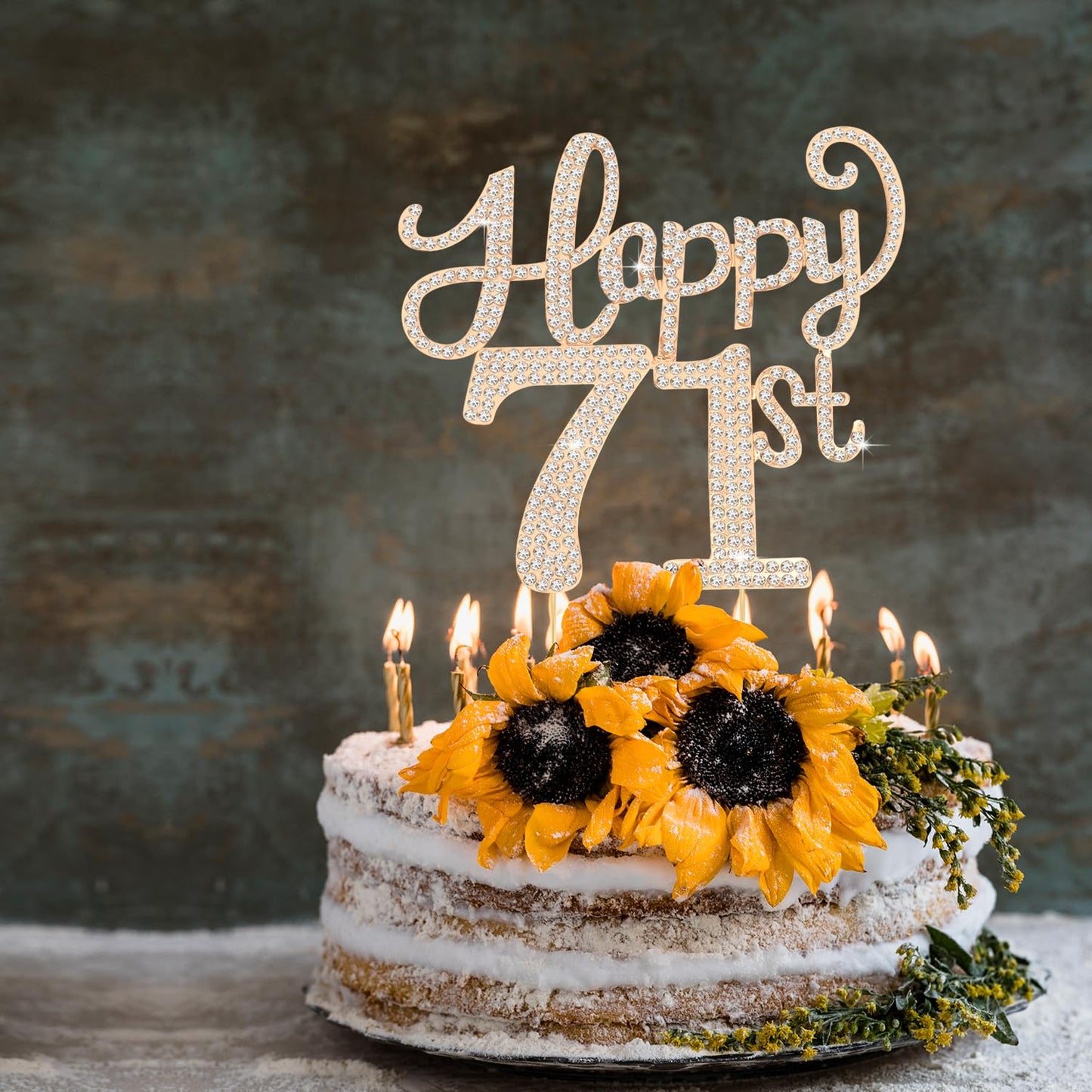 Happy 71st Birthday Decorations,71st Birthday Gold Rhinestone Cake Topper - Cheers to 71 Years Old Bday Party Metal Sparkly Cake Centerpieces Sign.