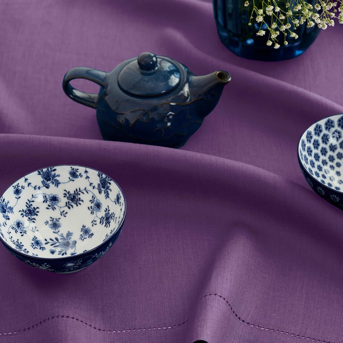 Solino Home Linen Tablecloth 60 x 108 Inch - Classic Hemstitch 100% Pure Linen Purple Table Cloth for Rectangle Tables - Machine Washable Tablecloth for Fall, Autumn, Halloween, Thanksgiving