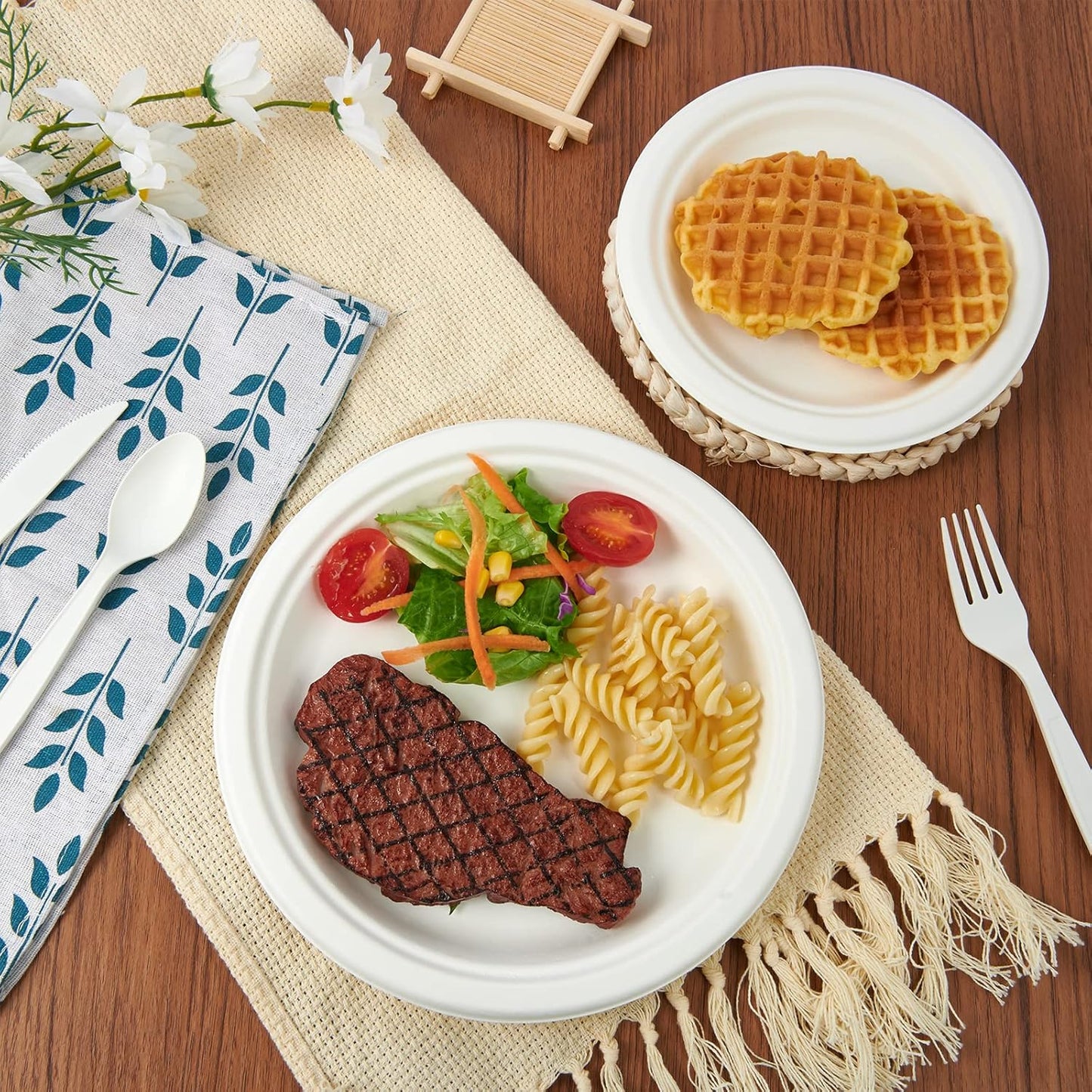 ECOLipak 9 inch 150 Pack Compostable Paper Plates, Heavy Duty Disposable Biodegradable Eco-friendly Sugarcane Bagasse Plates for Party Thanksgiving