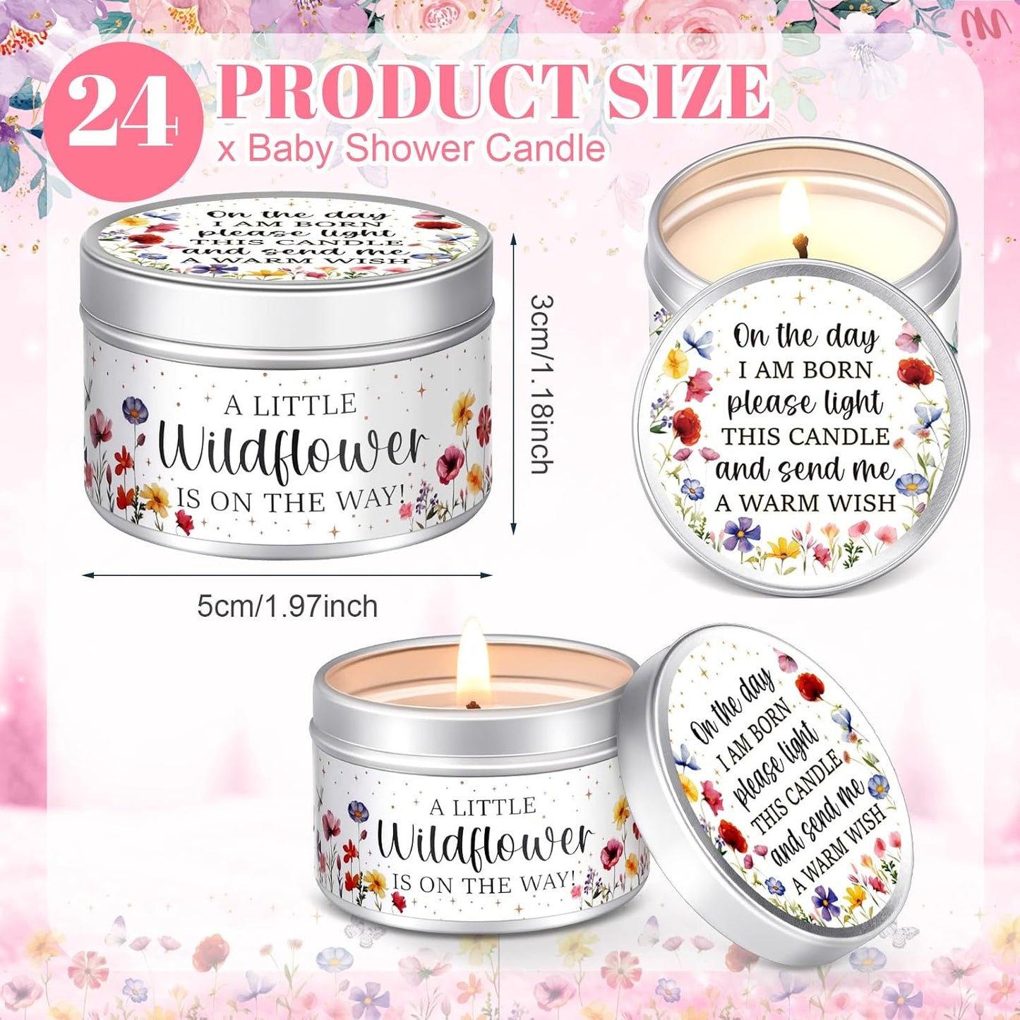 MTLEE 24 Pcs Wildflowers Baby Shower Party Favors Candles Lavender Scented Baby Shower Favors for Guests Rustic Tealights Candles Gender Reveal Return Gifts Girl Boy(1.2 Oz, Colorful)