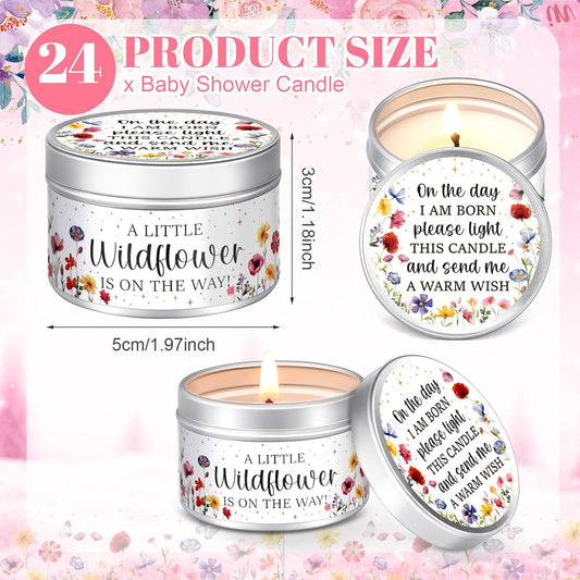 MTLEE 24 Pcs Wildflowers Baby Shower Party Favors Candles Lavender Scented Baby Shower Favors for Guests Rustic Tealights Candles Gender Reveal Return Gifts Girl Boy(1.2 Oz, Colorful)
