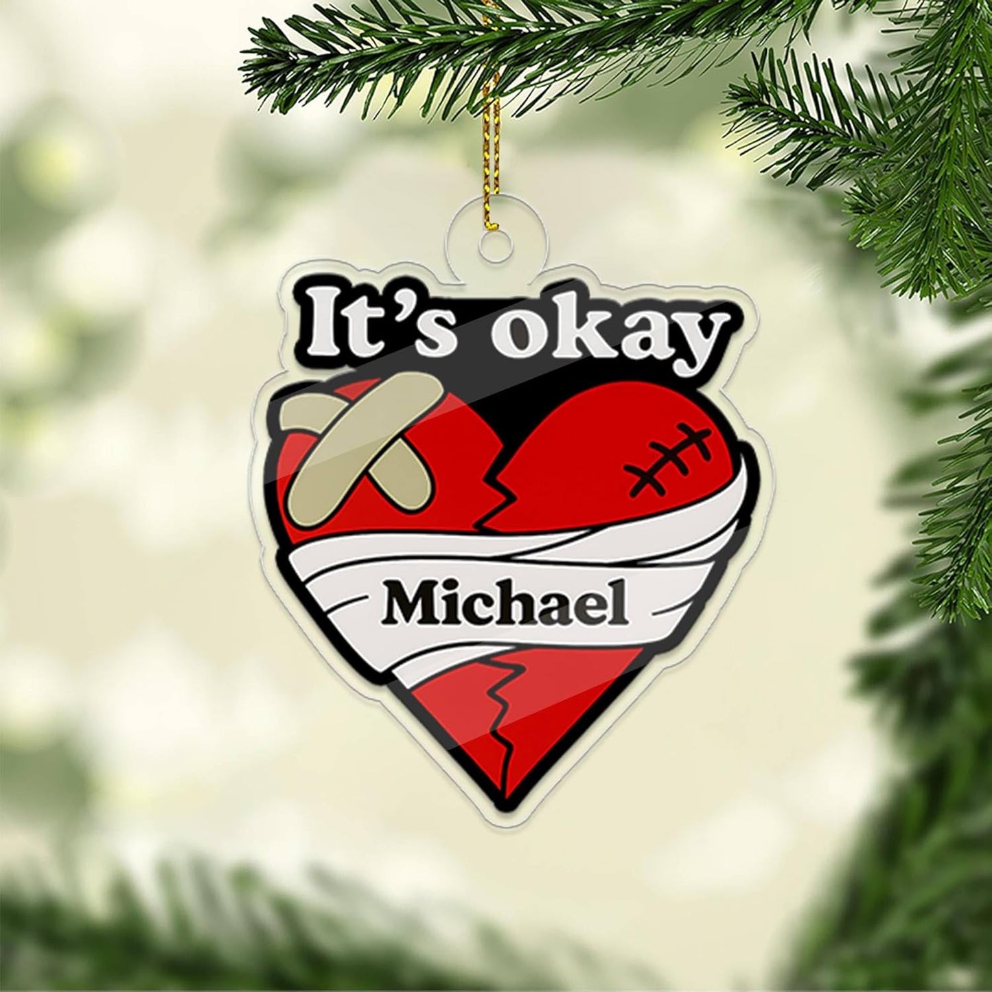 Personalized It's Okay Broken Heart Acrylic Ornament, Funny Ornament Gift, Holiday Xmas Decor, Gift For Friends, Breakup Gift Acrylic Ornament – Personalized Christmas Tree
