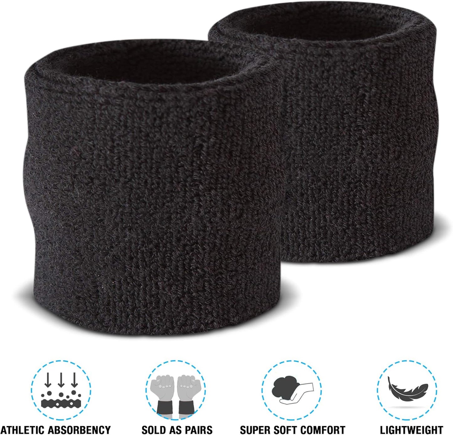 Suddora Wrist Sweatbands, Absorbent and Breathable Thick Cotton Bands for Working Out, Gymnastics, Basketball, Tennis, and Football, Multiuse Wristbands for Costumes and Cosplay